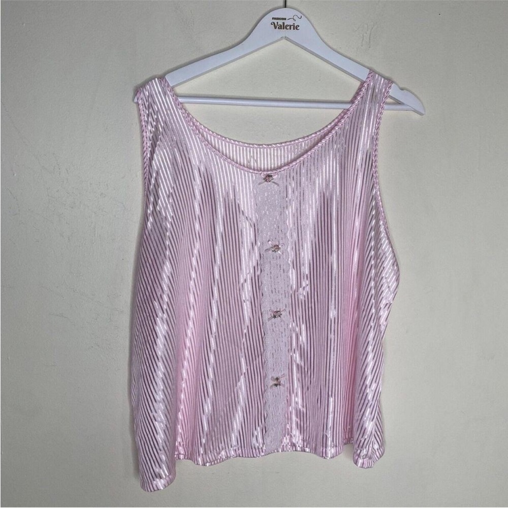 Vintage Petra Fashions Metallic Light Baby Pink Striped Sleepwear Top 1X